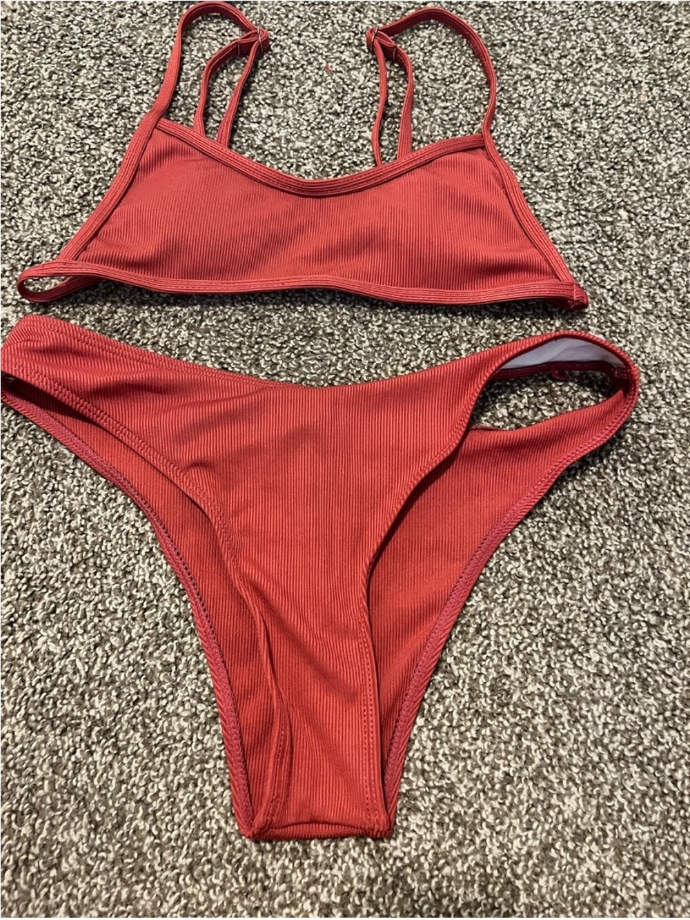 SHEIN Ribbed Rust Red Scoop Bikini Set